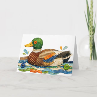 Tarjeta Pato Mallard de Parche Quiltado
