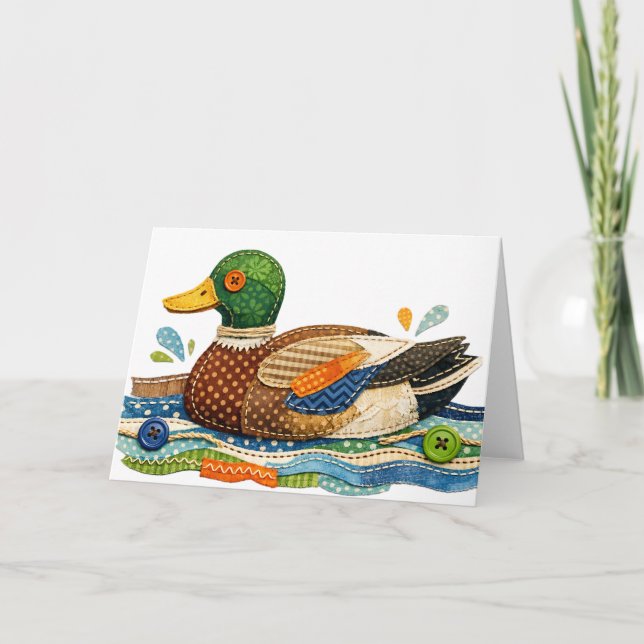 Tarjeta Pato Mallard de Parche Quiltado (Anverso)