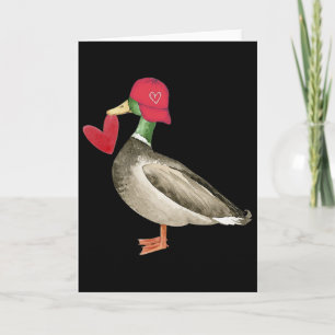 Tarjeta Pato Mallard de San Valentín Retro Groovy Corazone