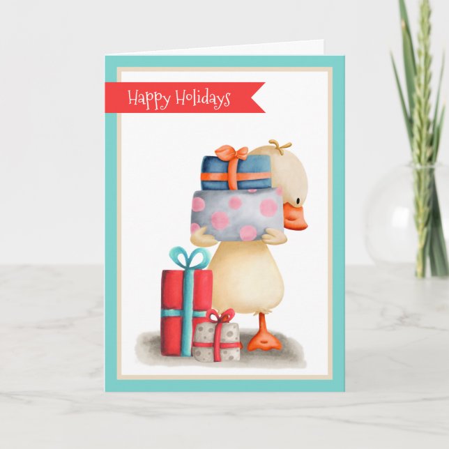 Tarjeta Pato pequeño con vacaciones personalizadas (Anverso)