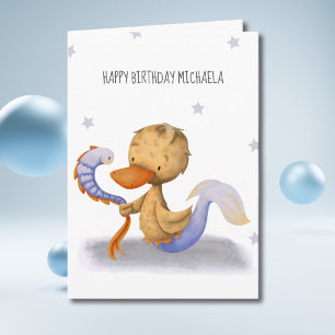 Tarjeta Pato Sirena Cumpleaños Feliz Caprichoso