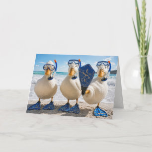 Tarjeta Patos Blancos de Cumpleaños con Equipo de Snorkel