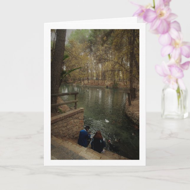 Tarjeta Patos de alimentación de parejas en el parque de S (Orquídea)