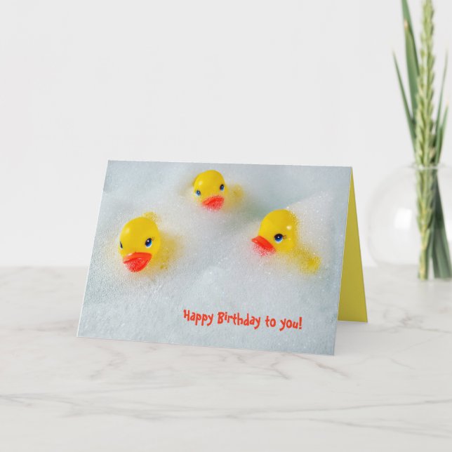 Tarjeta patos de goma amarillos en baño de burbujas cumple (Anverso)
