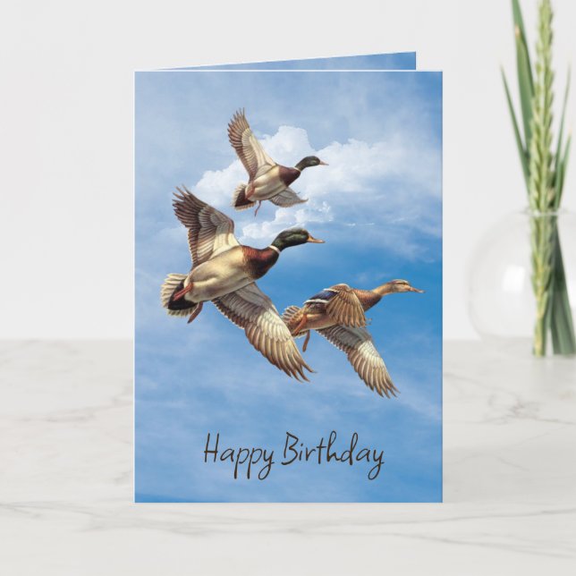 Tarjeta Patos Mallard De Cumpleaños En Sky (Anverso)