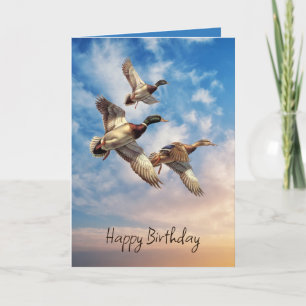 Tarjeta Patos Mallard De Cumpleaños En Sunrise Sky