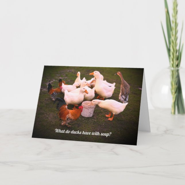 Tarjeta Patos y pollos comiendo cumpleaños divertidos (Anverso)