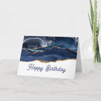 Tarjeta Patriotic Blue Gold Agate Birthday