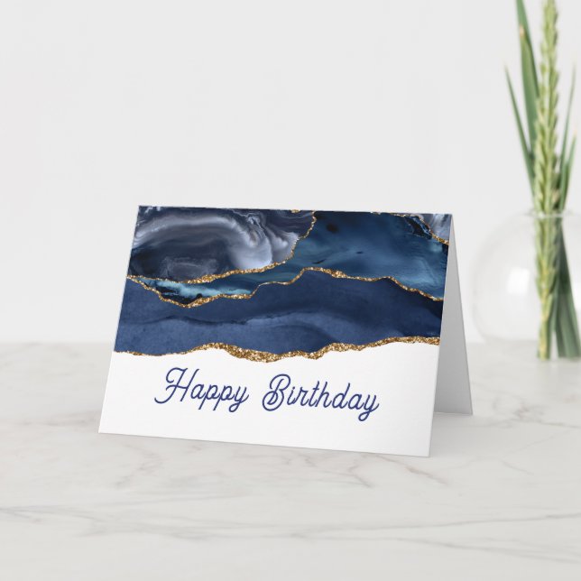 Tarjeta Patriotic Blue Gold Agate Birthday (Anverso)