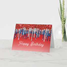 Tarjeta Patriotic Glitter Drip Americana  Birthday
