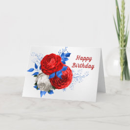 Tarjeta Patriotic Red Rose Bouquet Birthday