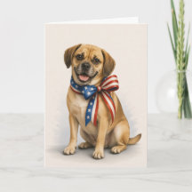 Tarjeta Patriótica de Felicitación para Perro Pugg