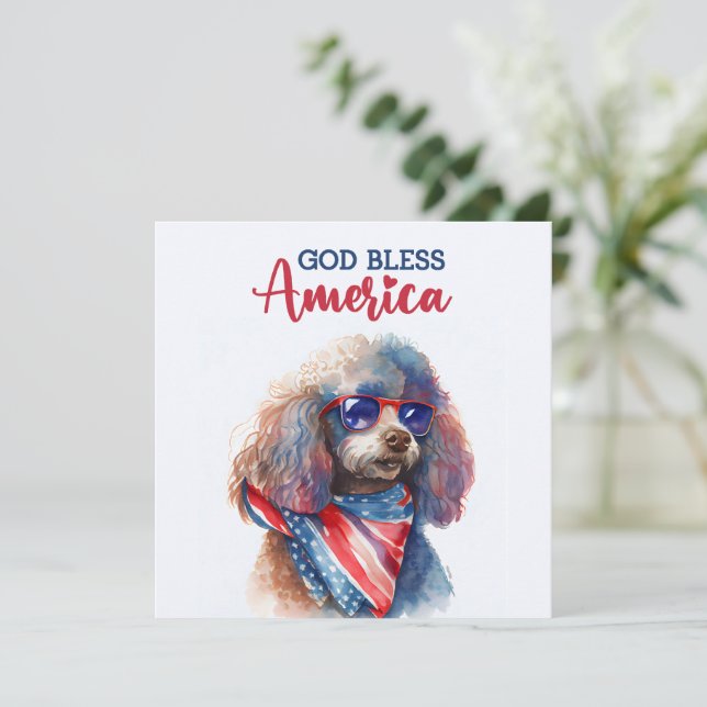 Tarjeta Patriótica de Perro-Poodle 4 de Julio (Anverso de pie)