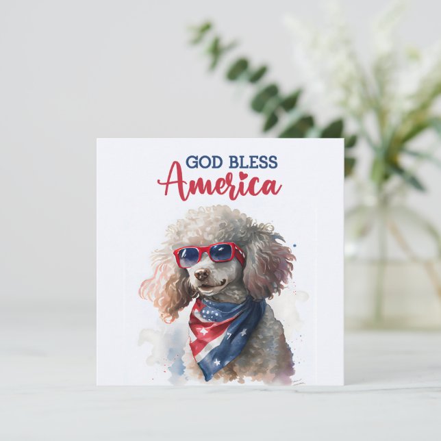 Tarjeta Patriótica de Perro-Poodle 4 de Julio (Anverso de pie)