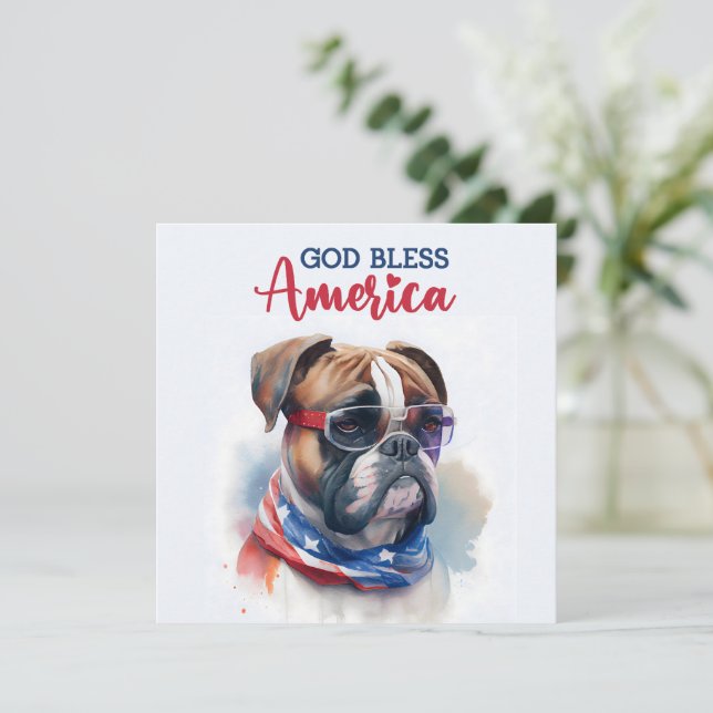 Tarjeta Patriótica Perro-Boxer 4 de Julio (Anverso de pie)