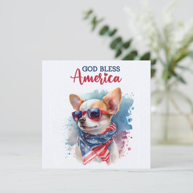 Tarjeta Patriótica Perro-Chihuahua 4 de Julio (Anverso de pie)
