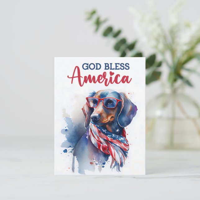 Tarjeta Patriótica Perro-Dachshund 4 de julio (Anverso de pie)