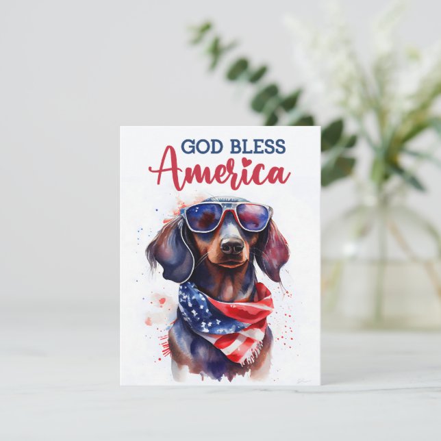 Tarjeta Patriótica Perro-Dachshund 4 de julio (Anverso de pie)