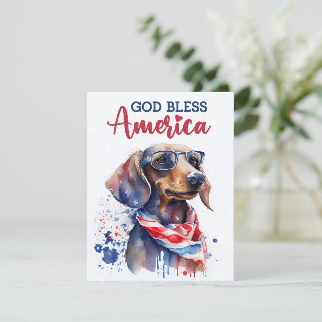 Tarjeta Patriótica Perro-Dachshund 4 de julio (Anverso de pie)