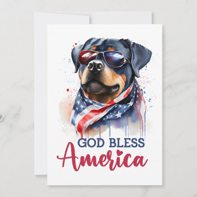 Tarjeta Patriótica Perro-Rottweiler 4 De Julio (Anverso)