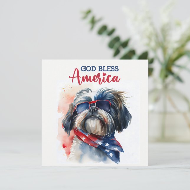Tarjeta Patriótica Perro-Shih Tzu 4 de Julio (Anverso de pie)