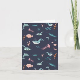 Tarjeta Patrón azul de los animales acuáticos del océano
