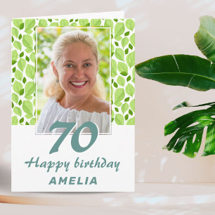 Tarjeta Patrón Botánico de Hoja Verde Cumpleaños 70 Foto