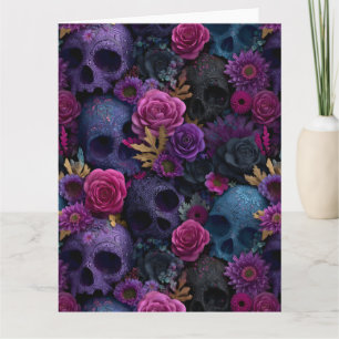 Tarjeta Patrón continuo de cráneo floral gótico oscuro