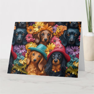Tarjeta Patrón continuo de dachshund floral - Amantes de l