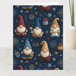 Tarjeta Patrón continuo de gnomos festivos