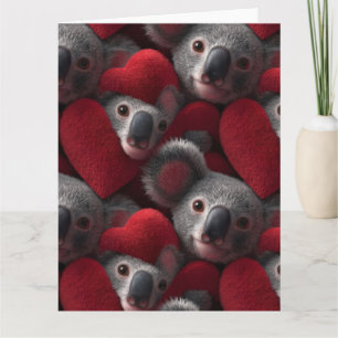 Tarjeta Patrón continuo de koala lindo y corazón rojo