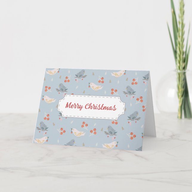 Tarjeta Patrón continuo de pájaros de Navidad en pastel (Anverso)