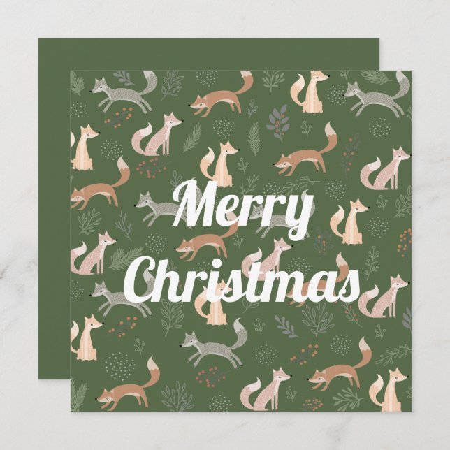 Tarjeta Patrón continuo de zorro con ramas y hojas de invi (Anverso / Reverso)