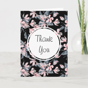 Tarjeta Patrón de acuarela floral rosa y gris gracias