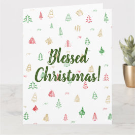 Tarjeta Patrón de árboles de Navidad en verde dorado rojo