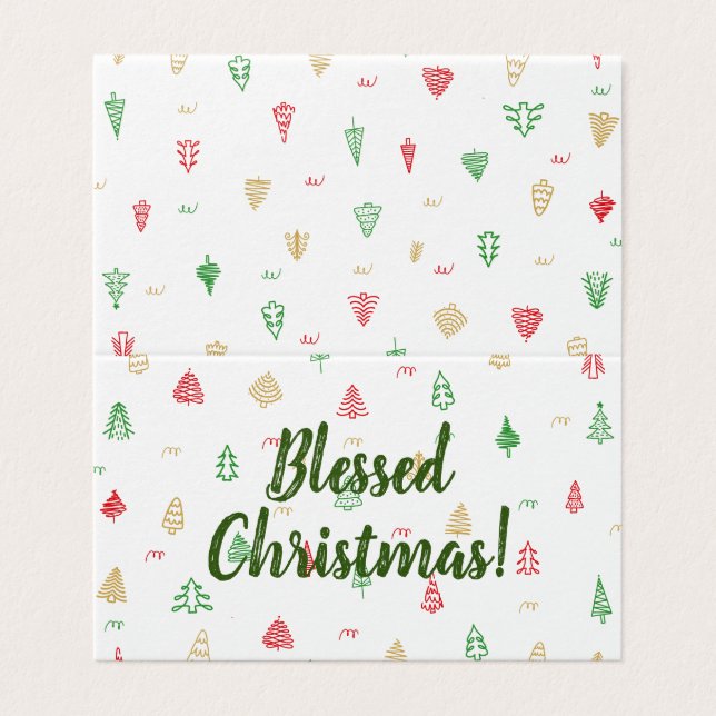 Tarjeta Patrón de Árboles de Navidad Rojo y Verde Dorado (Exterior desplegado)