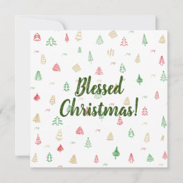 Tarjeta Patrón de Árboles de Navidad Rojo y Verde Dorado