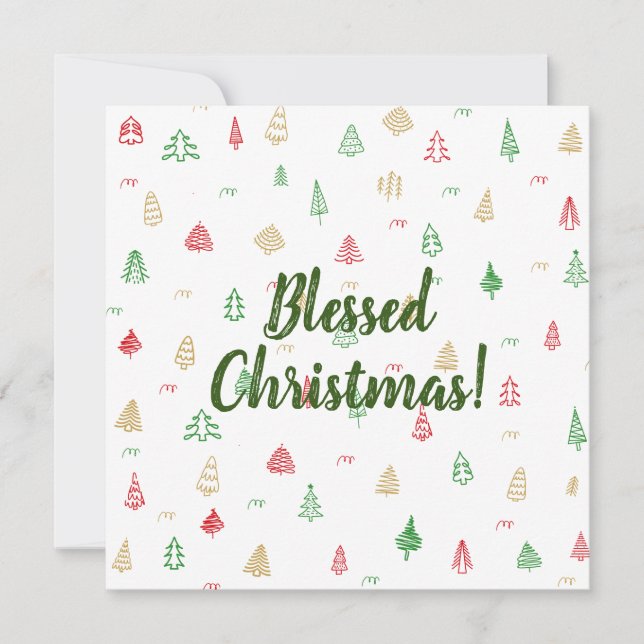 Tarjeta Patrón de Árboles de Navidad Rojo y Verde Dorado (Anverso)
