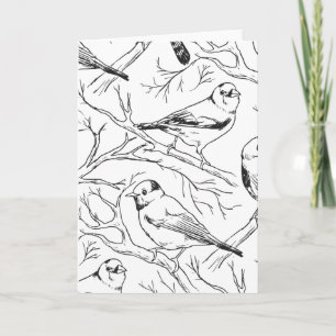 Tarjeta Patrón de arte lineal de aves norteamericanas mini