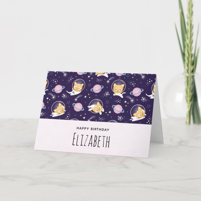 Tarjeta Patrón de astronautas de gatos gatitos (Anverso)