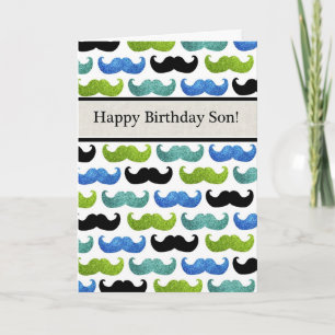 Tarjeta Patrón de bigote azul - Hijo feliz de cumpleaños