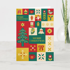 Tarjeta patrón de bloque de Navidad estilo bauhaus