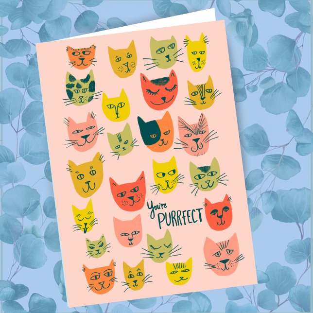Tarjeta Patrón de cabezas de gatos de color lindo MEJOR AM (Cute colorful cat heads pattern BEST FRIENDS You're Purrfect Love Friendship  Card
)