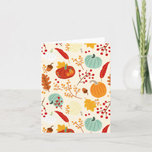 Tarjeta Patrón de calabazas y hojas de otoño