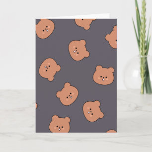 Tarjeta Patrón de cara de oso de peluche marrón lindo azul