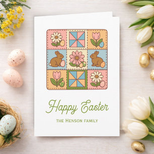 Tarjeta Patrón de colcha de conejo de Pascua feliz lindo