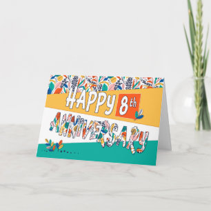 Tarjeta Patrón de colores brillantes en el octavo aniversa