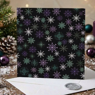 Tarjeta Patrón de copo de nieve de Navidad negro púrpura m