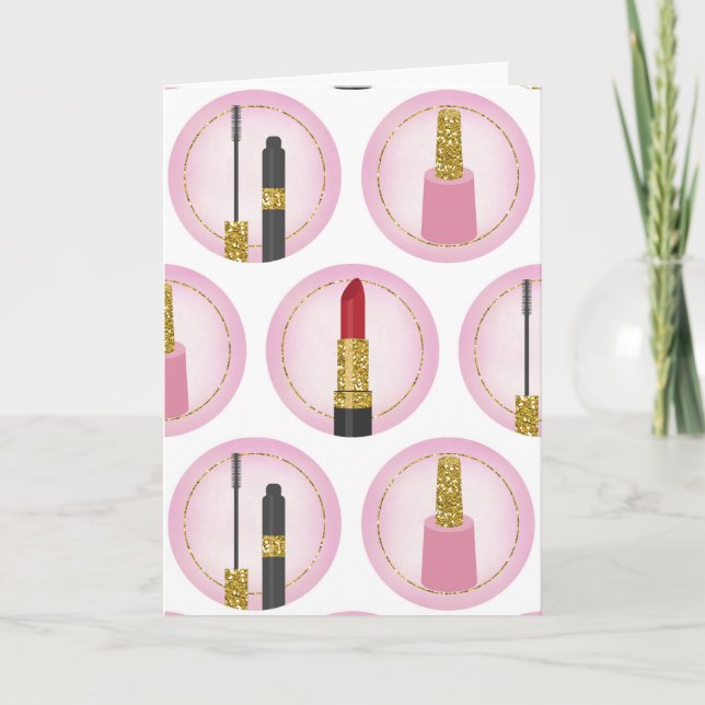 Tarjeta Patrón de cosméticos de maquillaje rosa Cosmetolog (Anverso)