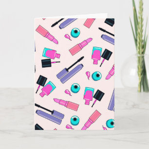 Tarjeta Patrón de cosméticos de maquillaje rosa y púrpura